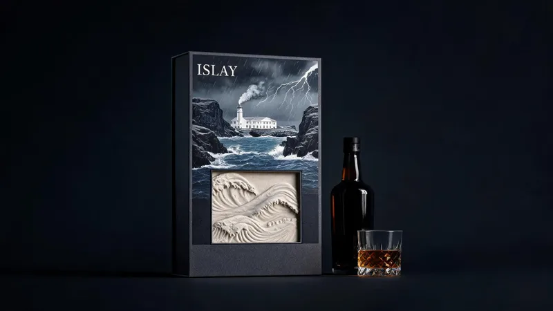 ISLAY whisky packaging molded pulp design