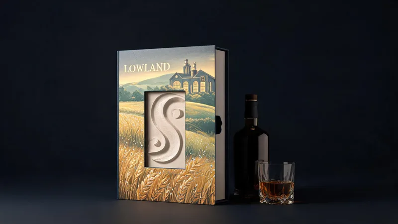 LOWLAND whisky packaging molded pulp design