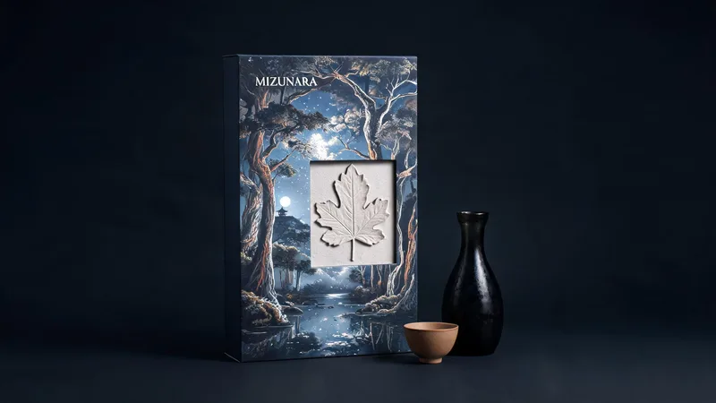 MIZUNARA whisky packaging molded pulp design