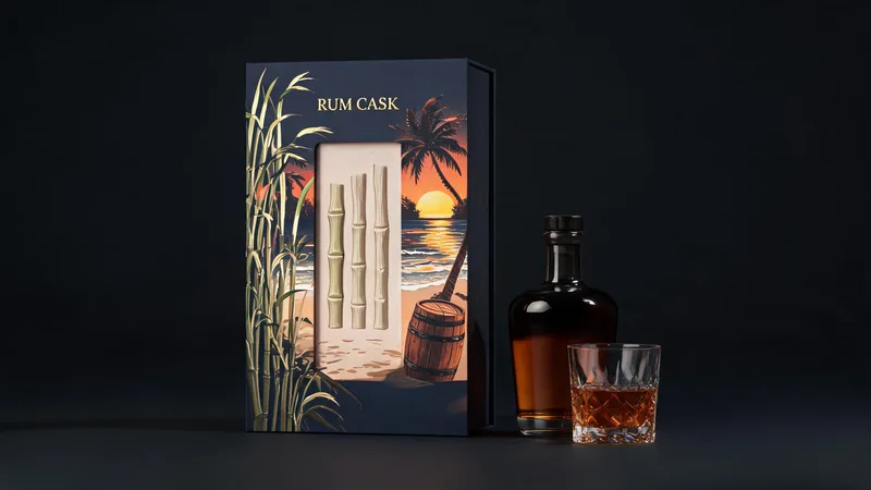 RUM CASK whisky packaging molded pulp design