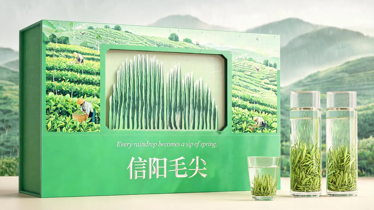 Anji Bai molded pulp tea packaging — bamboo-joint inspired ribbed box in pale greenish pulp