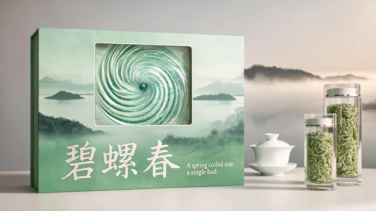 Biluochun molded pulp tea packaging — spiral curl form in natural paper pulp