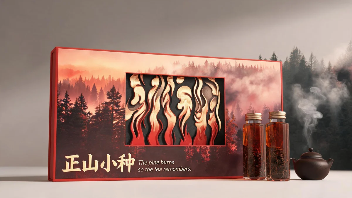Dianhong molded pulp tea packaging — Yunnan sunrise-inspired amber-gradient embossed box