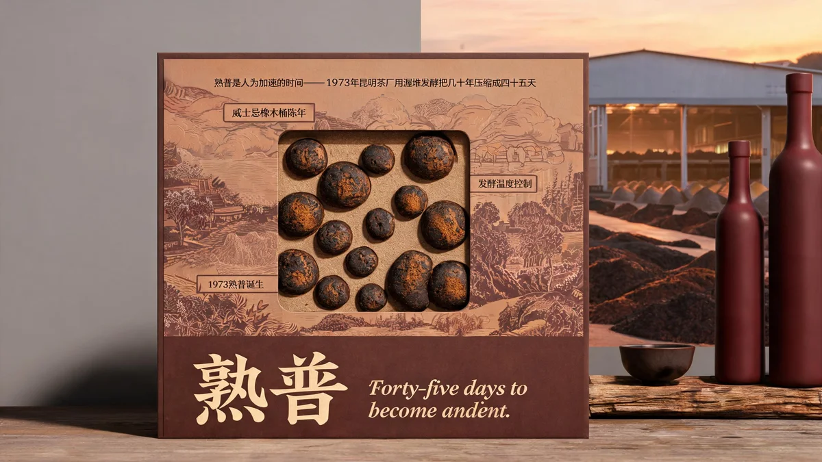 Shengpu molded pulp tea packaging — river-flow embossed box in raw undyed pulp